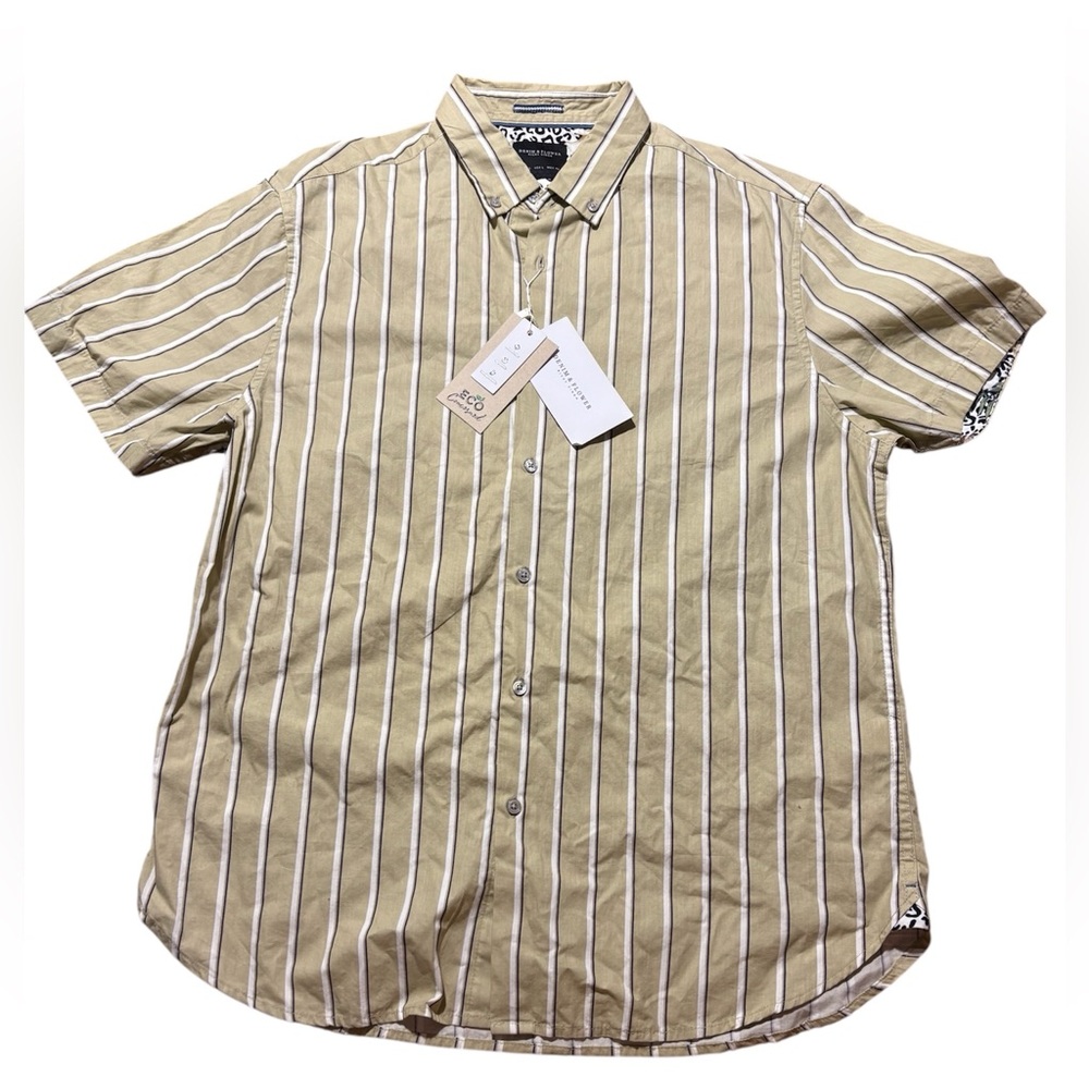 Denim‎ & Flower Tan and White Striped Casual Shirt